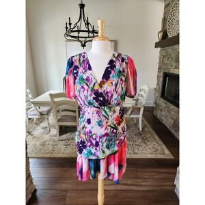 ONE33 SOCIAL DESIGNER - RUCHED FLORAL-PRINT CREPE DE CHINE MINI DRESS SIZE 12 12